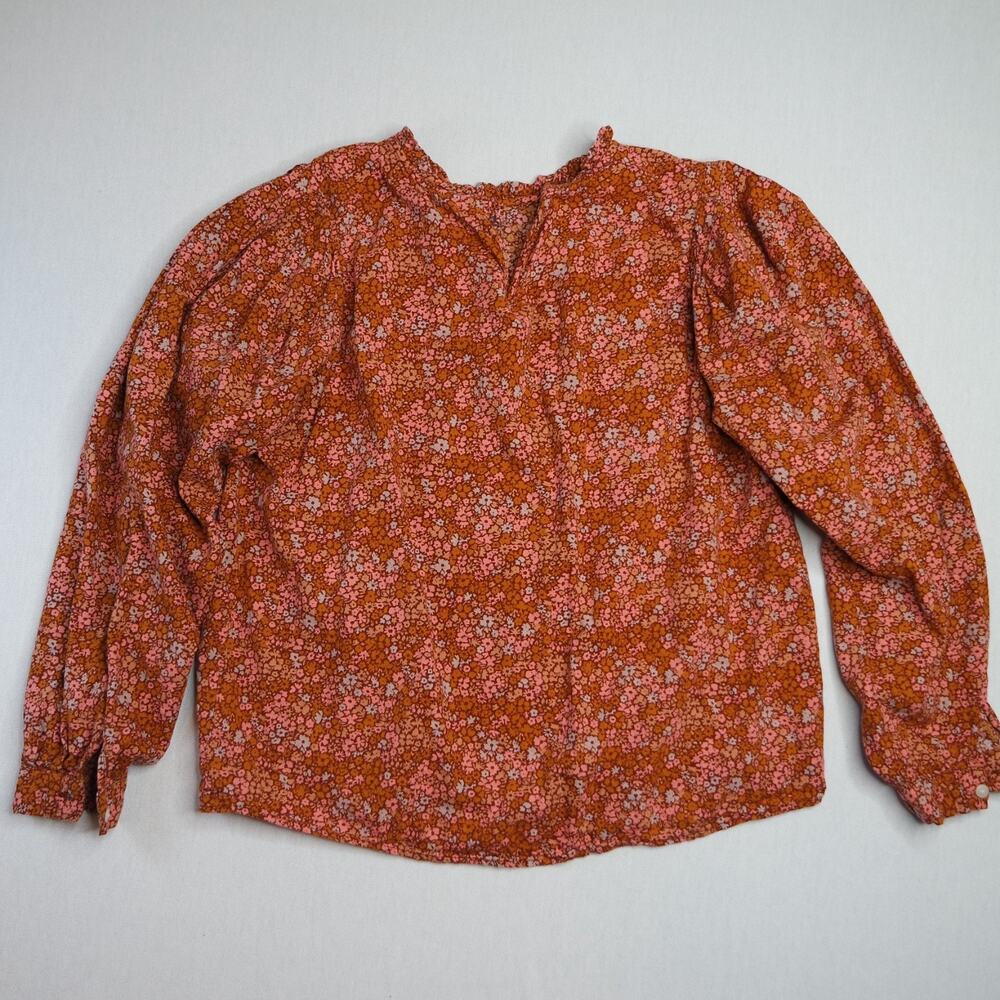 Universal Thread Blouse Brown Orange Floral Peasant Boho Long Sleeve Size M